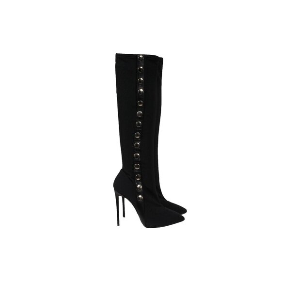 Giuseppe Zanotti Stiletto Knee High Boots 6.5 36.5 Black Suede  Mesh Button Snap - Picture 10 of 13